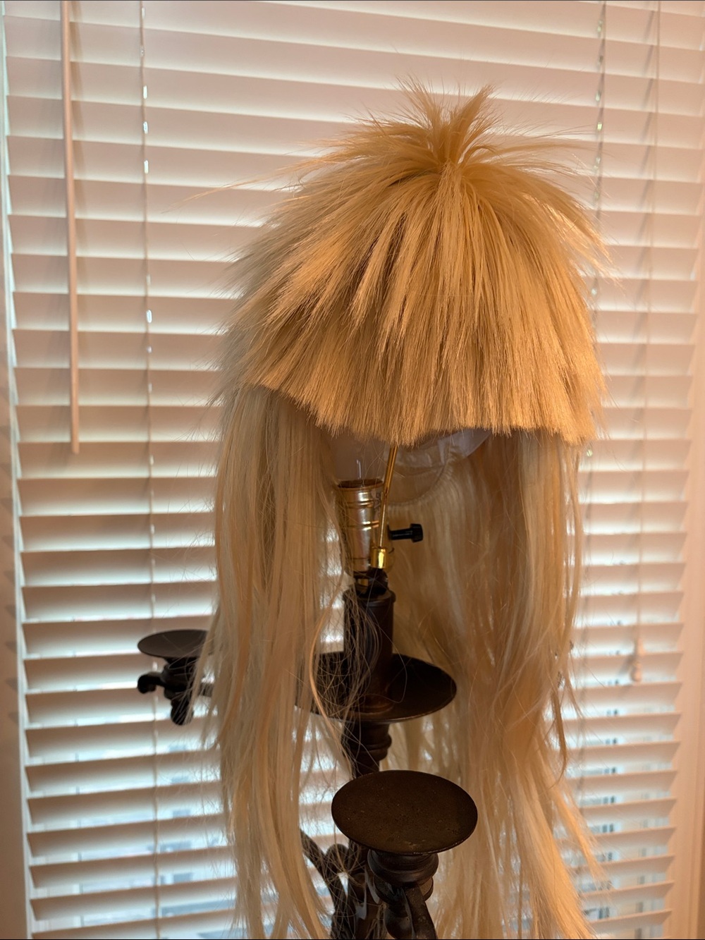 Blonde Synthetic Long Wig with Full Bangs. 80’s Punk costume. Halloween